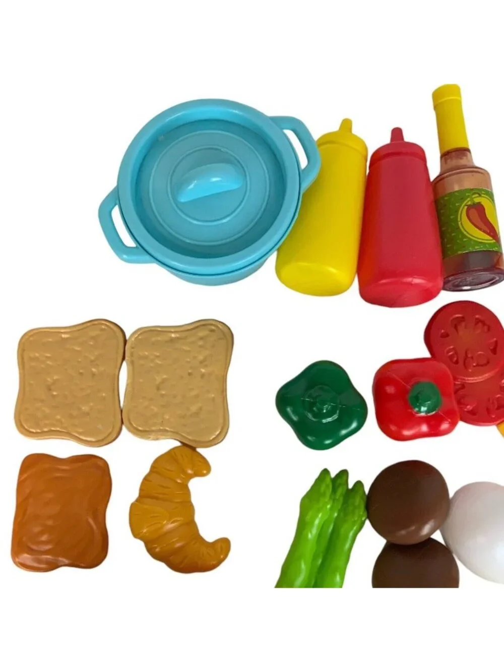 Plastic Play Food Set 35 Pieces Fruits Vegetables Cheese Bread Desserts Kitchen